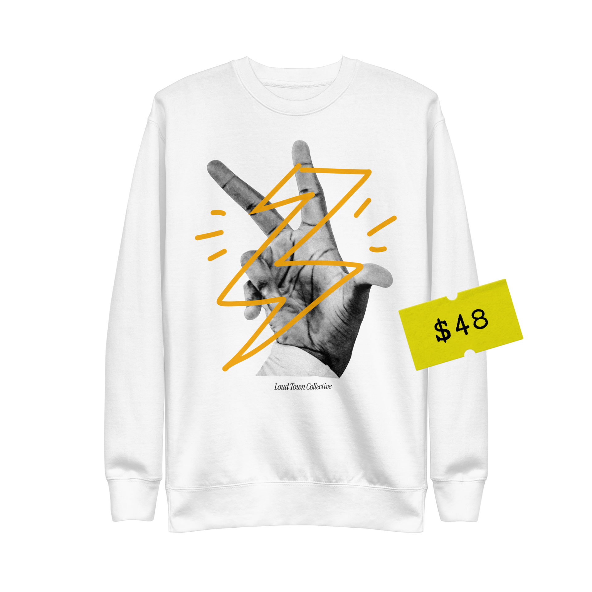 Treball Crewneck - Yellow/White – Loud Town Collective